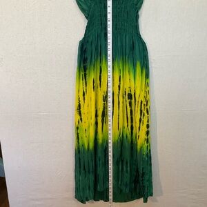 HANDMADE  Boho Green and Yellow Tie-Dye Dress, Small( stretchy bodice, A+